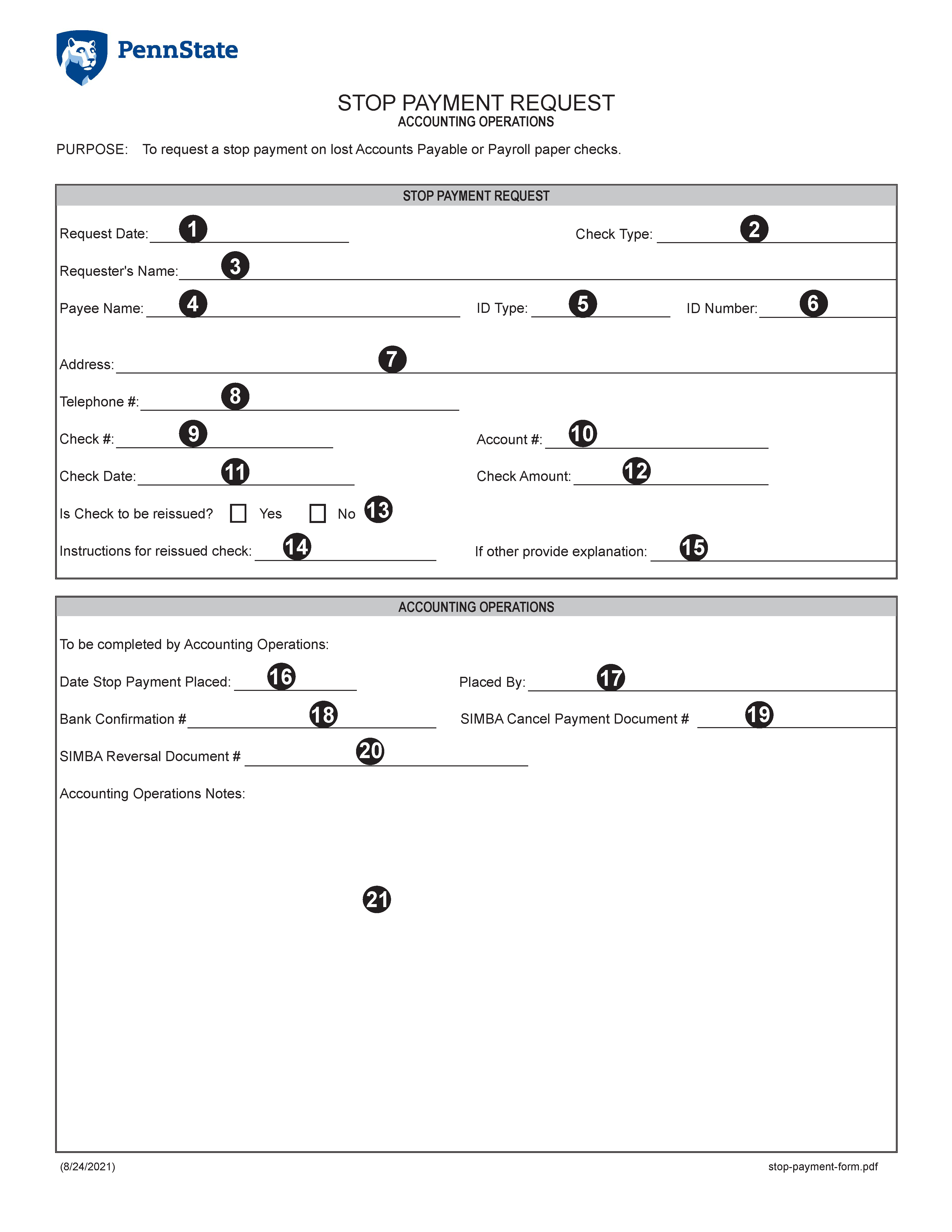 Image of Stop Payment Request Exhibit